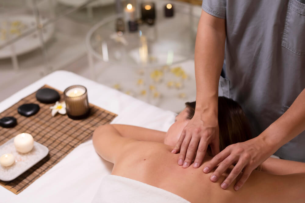 Close up relaxed patient getting massage